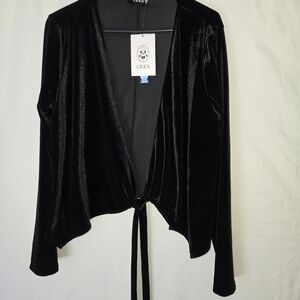Cider Luxe Black Velvet Blazer with Tie Detail